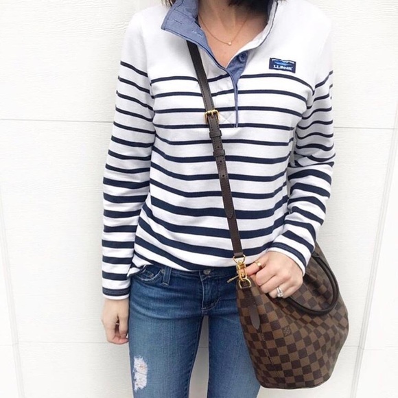 L.L. Bean Navy Striped Rugby Pullover - Picture 3 of 5